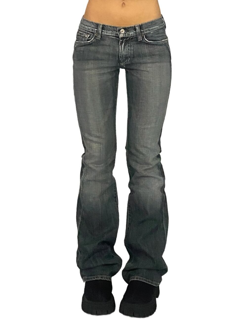 2000s 7 for all mankind gray wash low rise bootcut jeans
